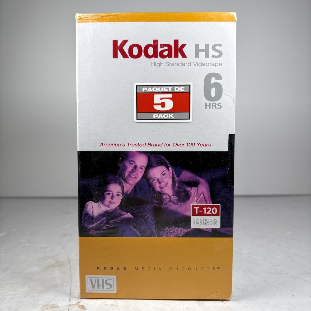 Kodak T-120 High Standard Videotape VHS | 6 Hours Per Tape | Sealed 5 Pack